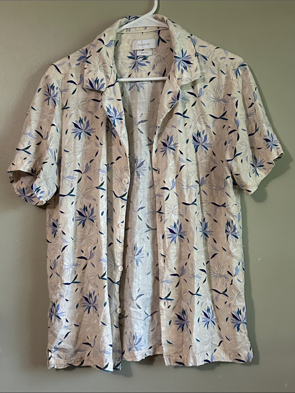 Tropical Floral Short Sleeve Shirt - Beige with Blue Floral